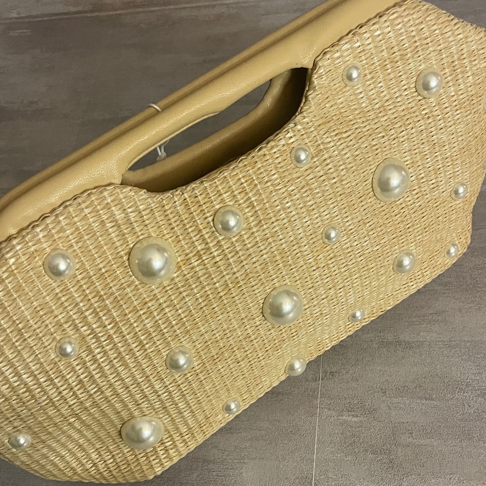 Pearl-Embellished Straw Clutch Bag in Natural - Picture 9 of 9